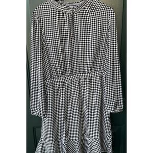 J.Crew Houndstooth Midi Dress 10 Black White Thanksgiving Fall Cottagecore Mod